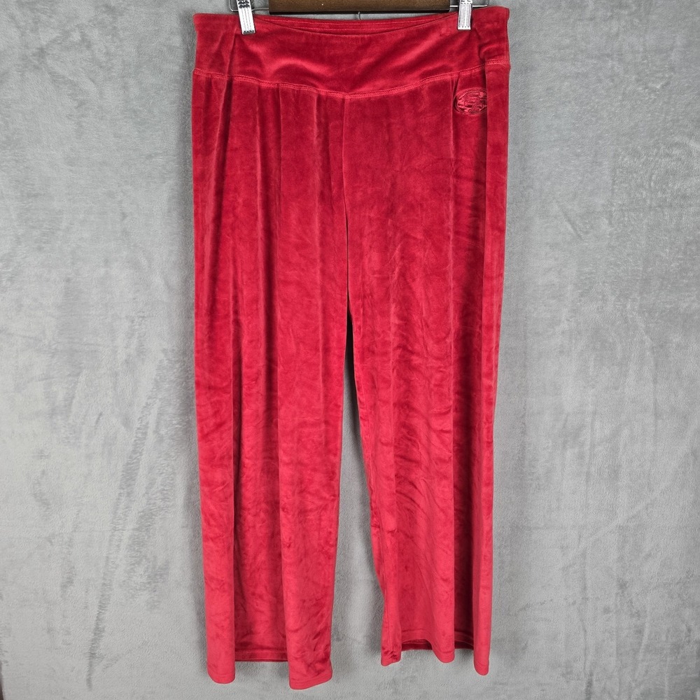 DKNY Sport Womens San Francisco 49ers Velour Lounge Pants Red Wide Leg Large NFL